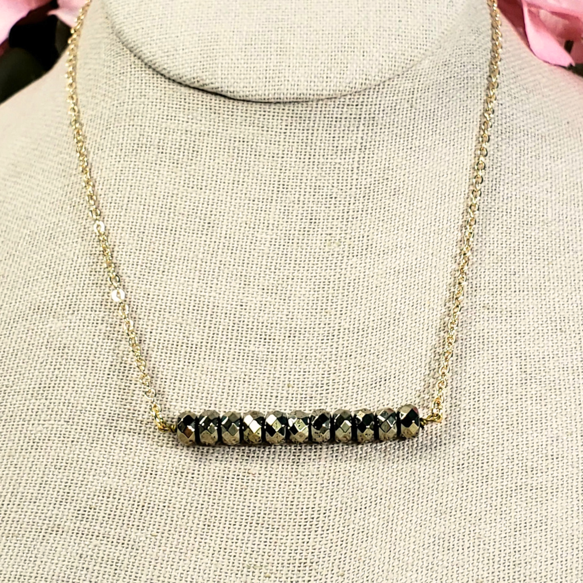 Pyrite Faceted Rondelle Necklace - Crystal Happenings