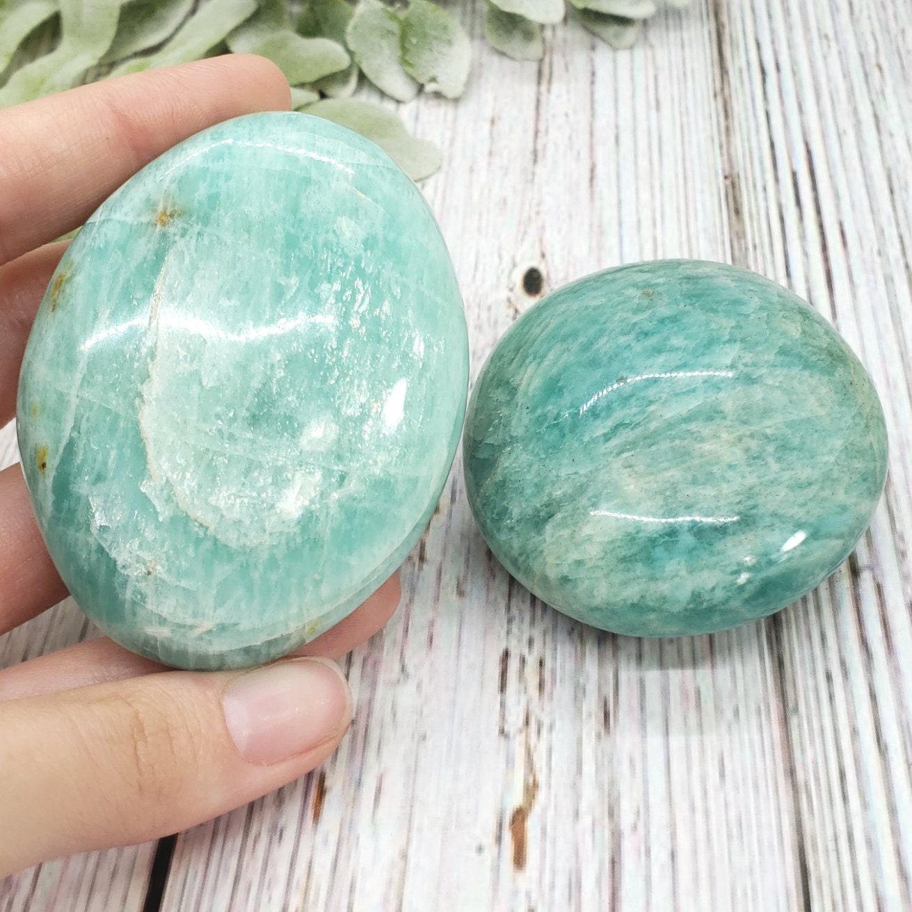Amazonite Palm Stone with Silver Flash