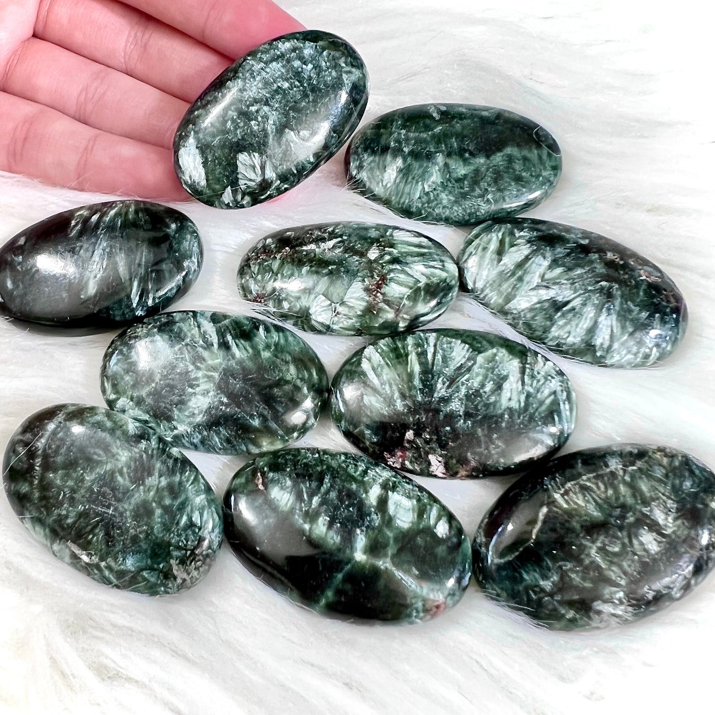 Seraphinite Oval Stones - lots of flash