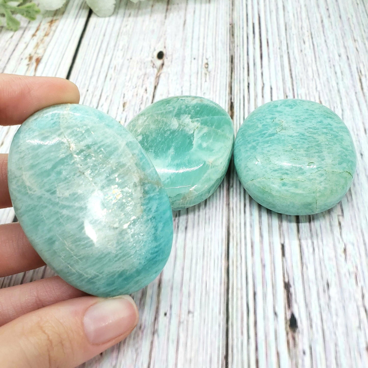 Amazonite Palm Stone with Silver Flash