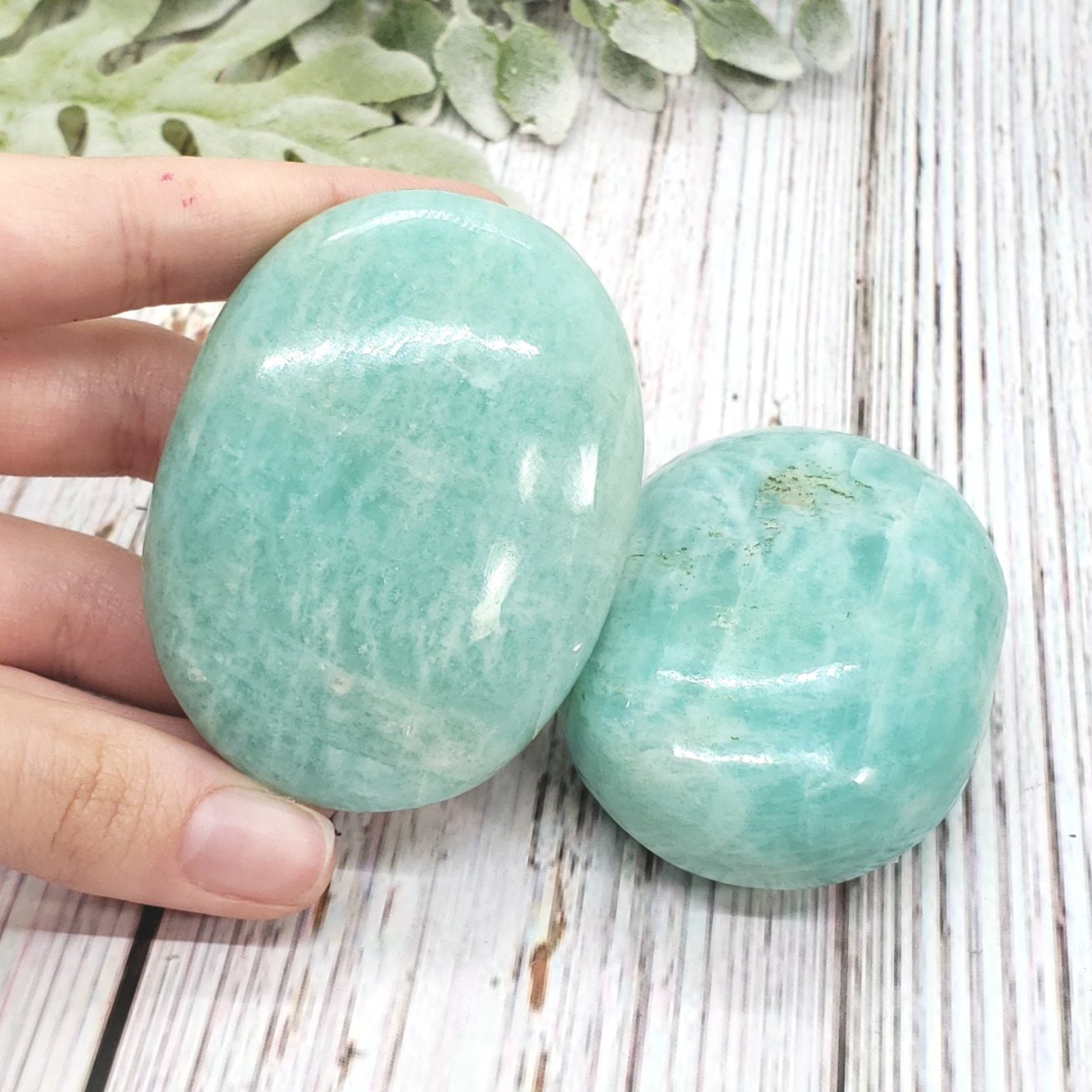 Amazonite Palm Stone with Silver Flash