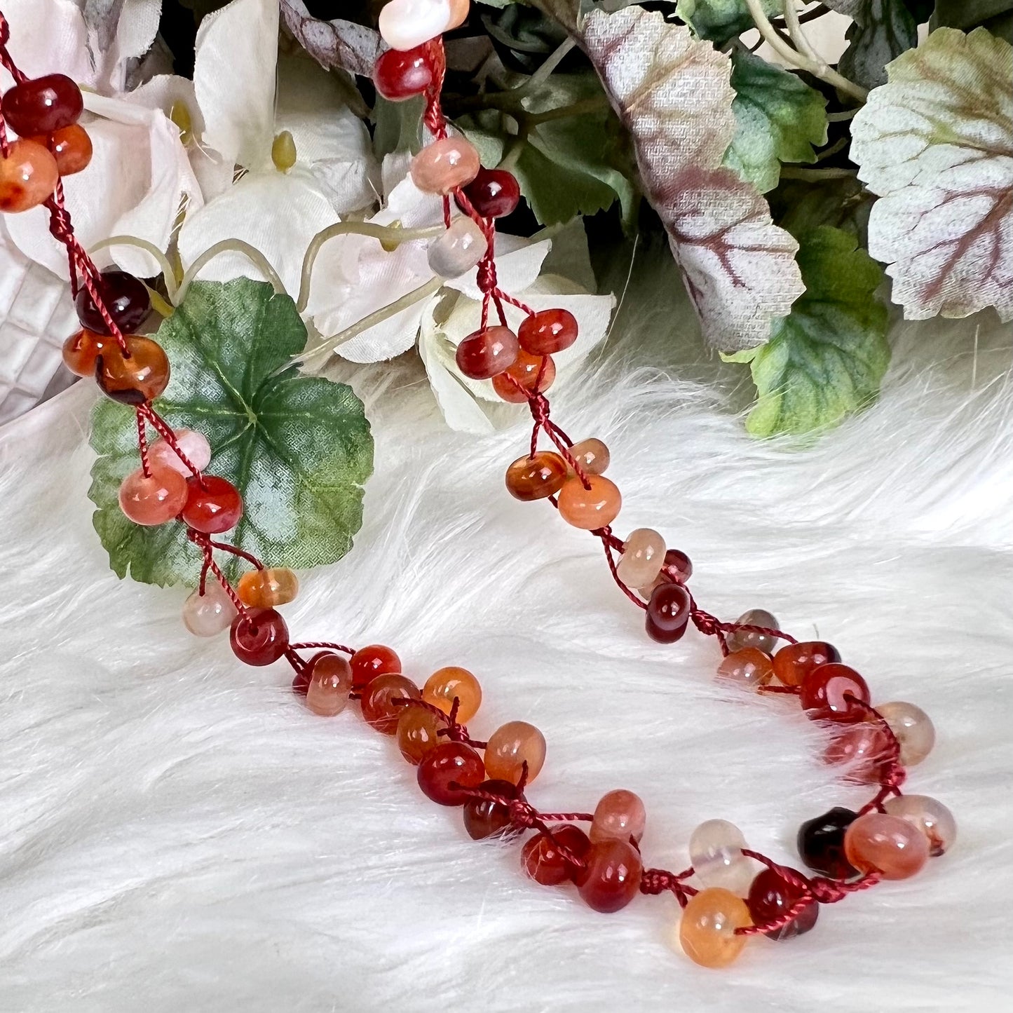 Carnelian Loosely knotted, Beade Necklace - Crystal Happenings