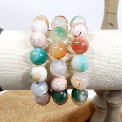 Green Flower Agate Bracelet 12mm