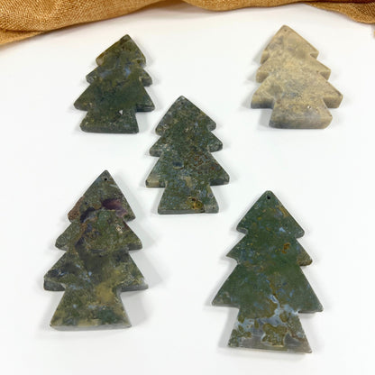 Christmas Tree Shaped Ornament - Green Moss Agate