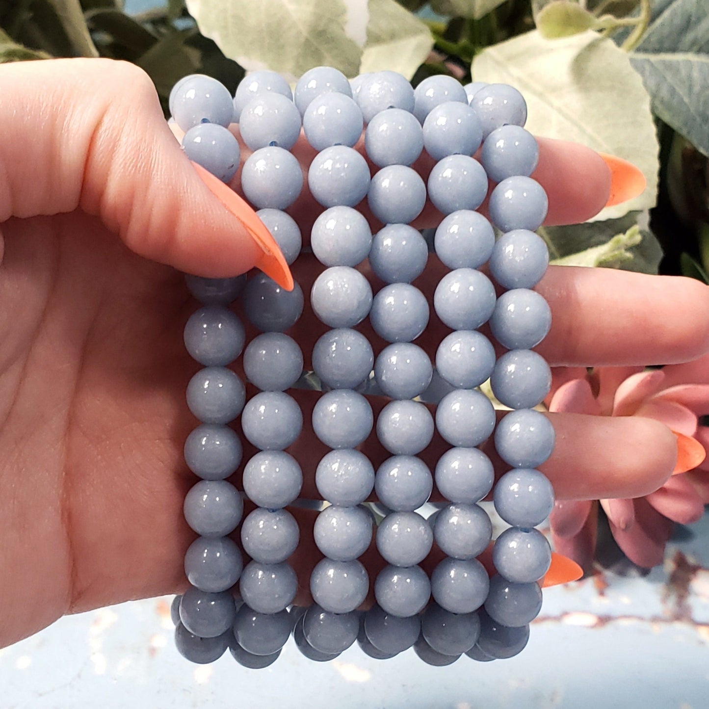 Angelite 8mm Beaded Stretch Bracelet - Crystal Happenings