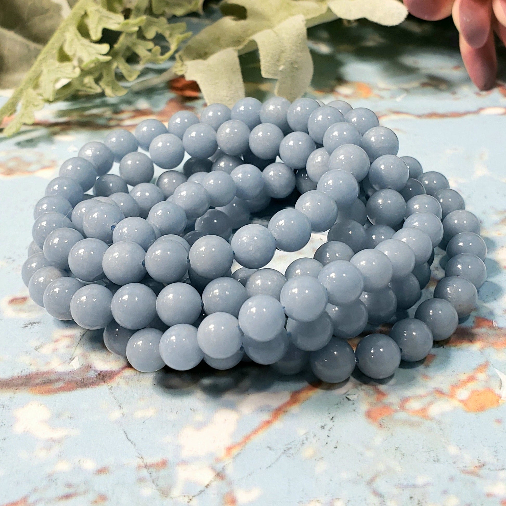 Angelite 8mm Beaded Stretch Bracelet - Crystal Happenings