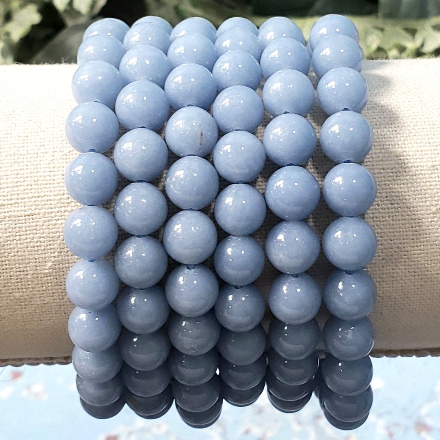 Angelite 8mm Beaded Stretch Bracelet - Crystal Happenings