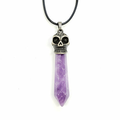 Crystal Skull Point on Wax Cord, Assorted Gemstones