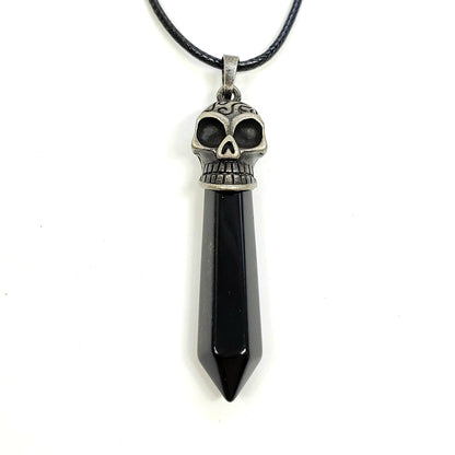 Crystal Skull Point on Wax Cord, Assorted Gemstones