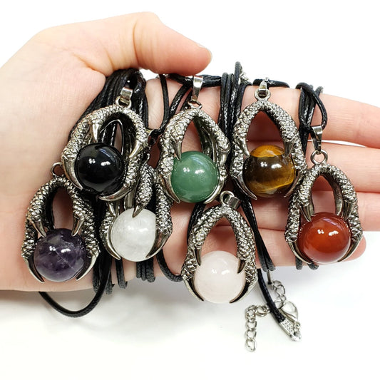 Crystal Sphere Claw Necklace in Assorted Gemstones