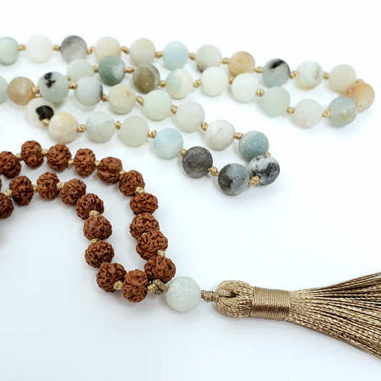 Amazonite and Rudraksha 108 Bead Mala