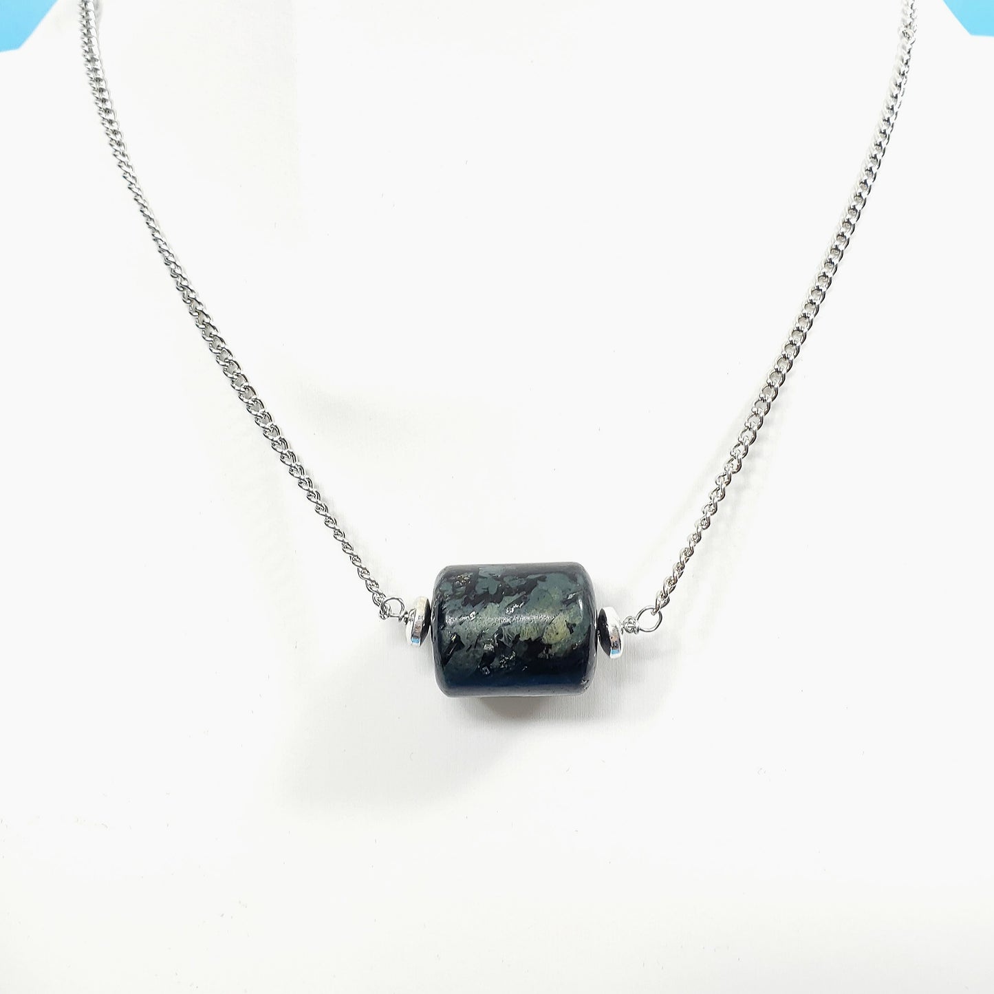RARE Arfvedsonite Pendant with Hematite Chain Necklace