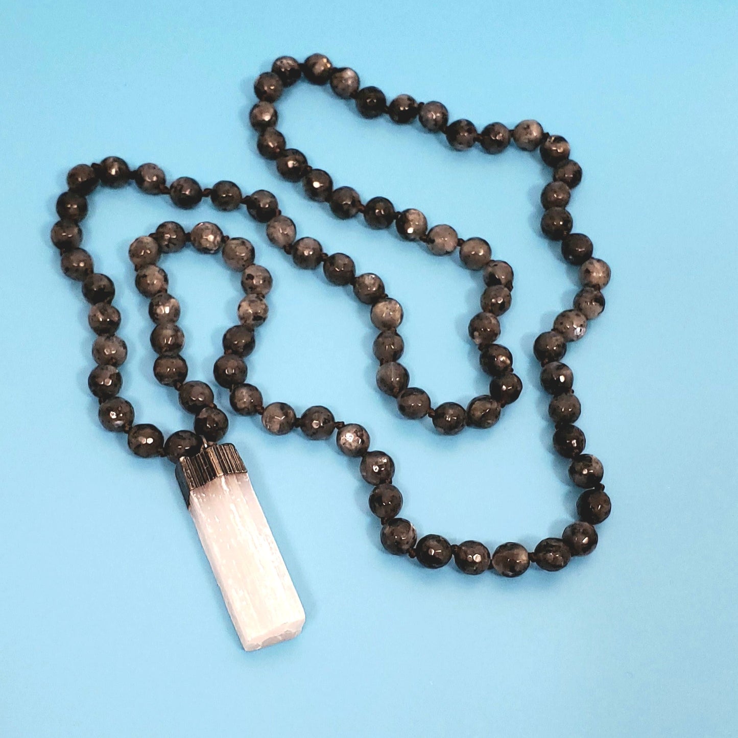 Black Labradorite Necklace with Selenite Pendant