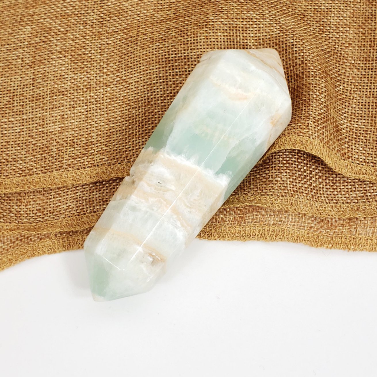Unique Banded Mint Green Calcite Vogel Crystal Wand