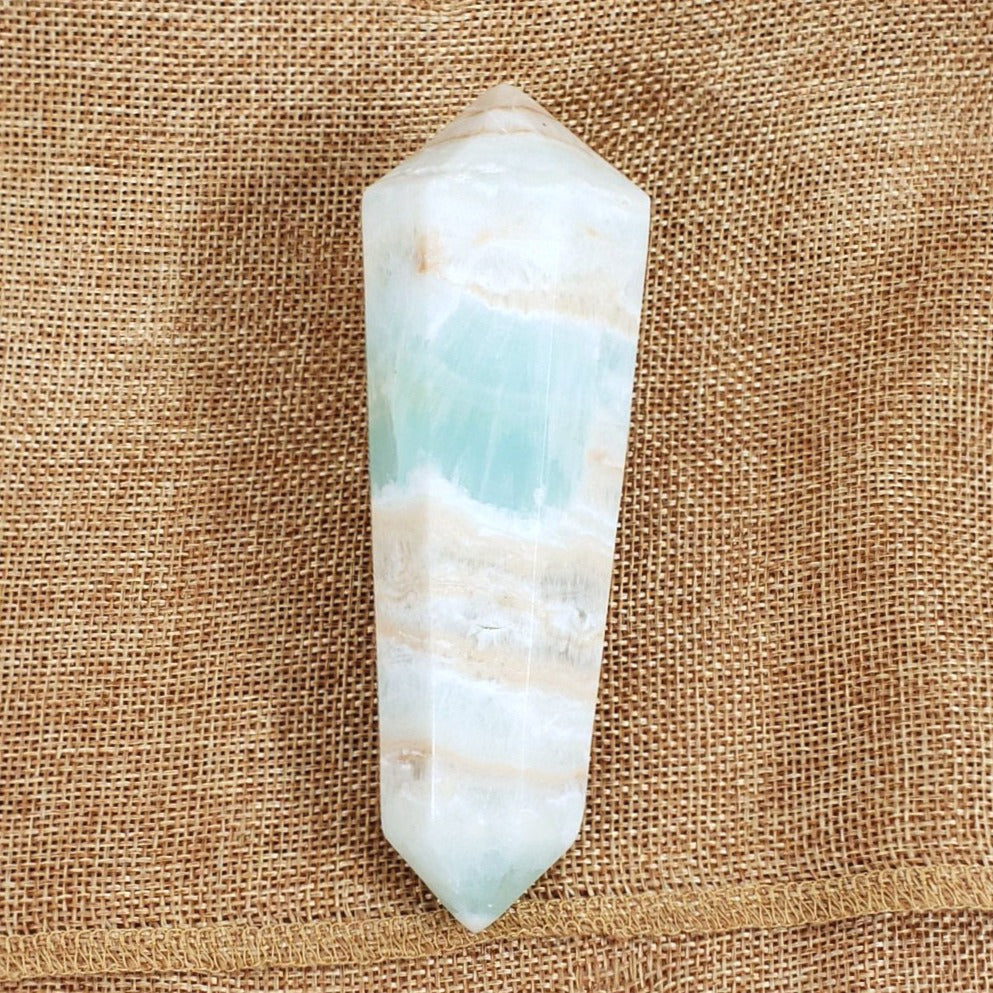 Unique Banded Mint Green Calcite Vogel Crystal Wand