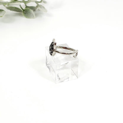 Black Spinel Adjustable Cat Face Ring, Sterling Silver