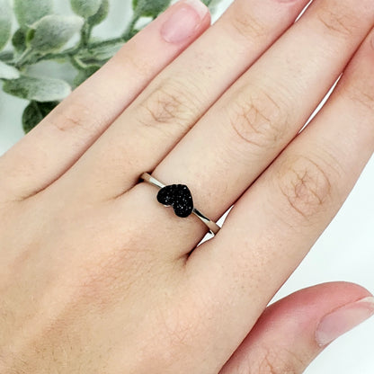 Protective Black Spinel Heart Shaped Ring