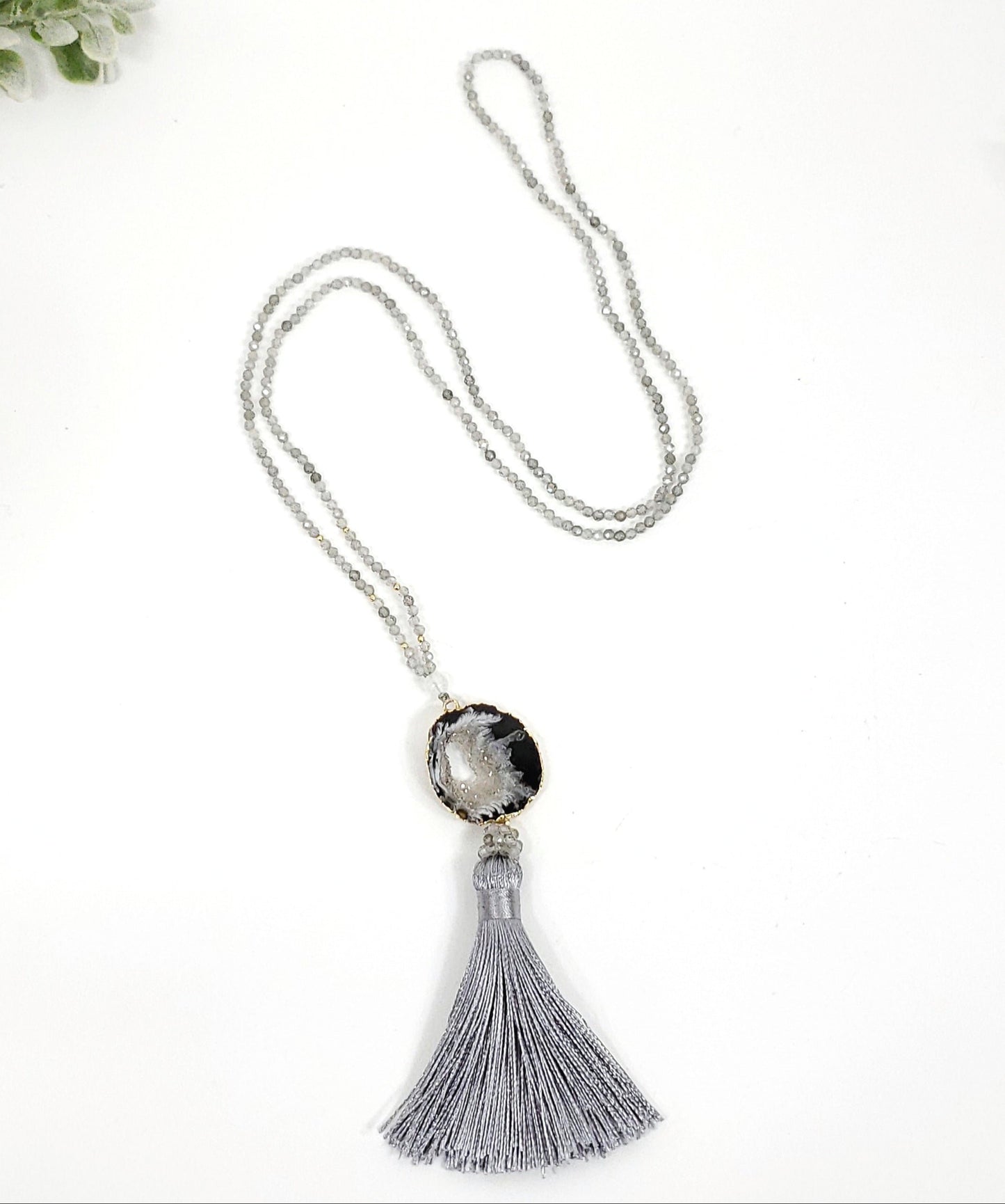 Labradorite and Druzy Agate Necklace for Spiritual Insight and Protection