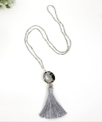 Labradorite and Druzy Agate Necklace for Spiritual Insight and Protection