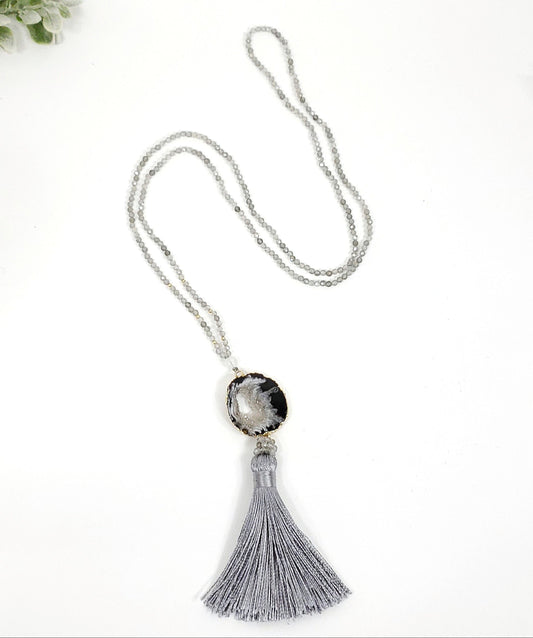 Labradorite and Druzy Agate Necklace for Spiritual Insight and Protection