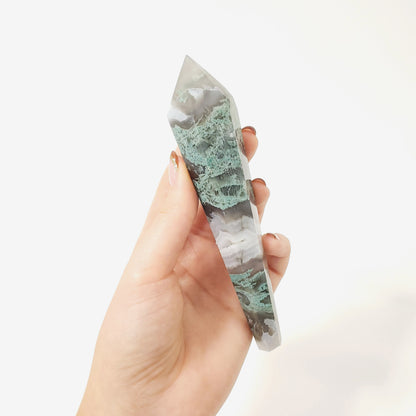 Green Moss Agate Scepter for Grounding, Growth and Emotional Balance