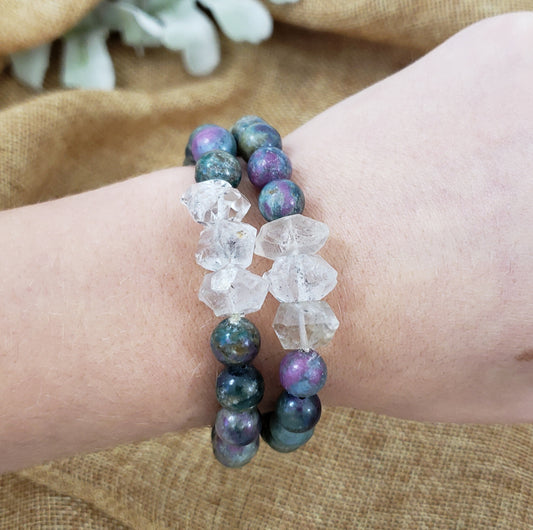 Ruby Fuchsite Kyanite Bracelet with Herkimer Diamonds