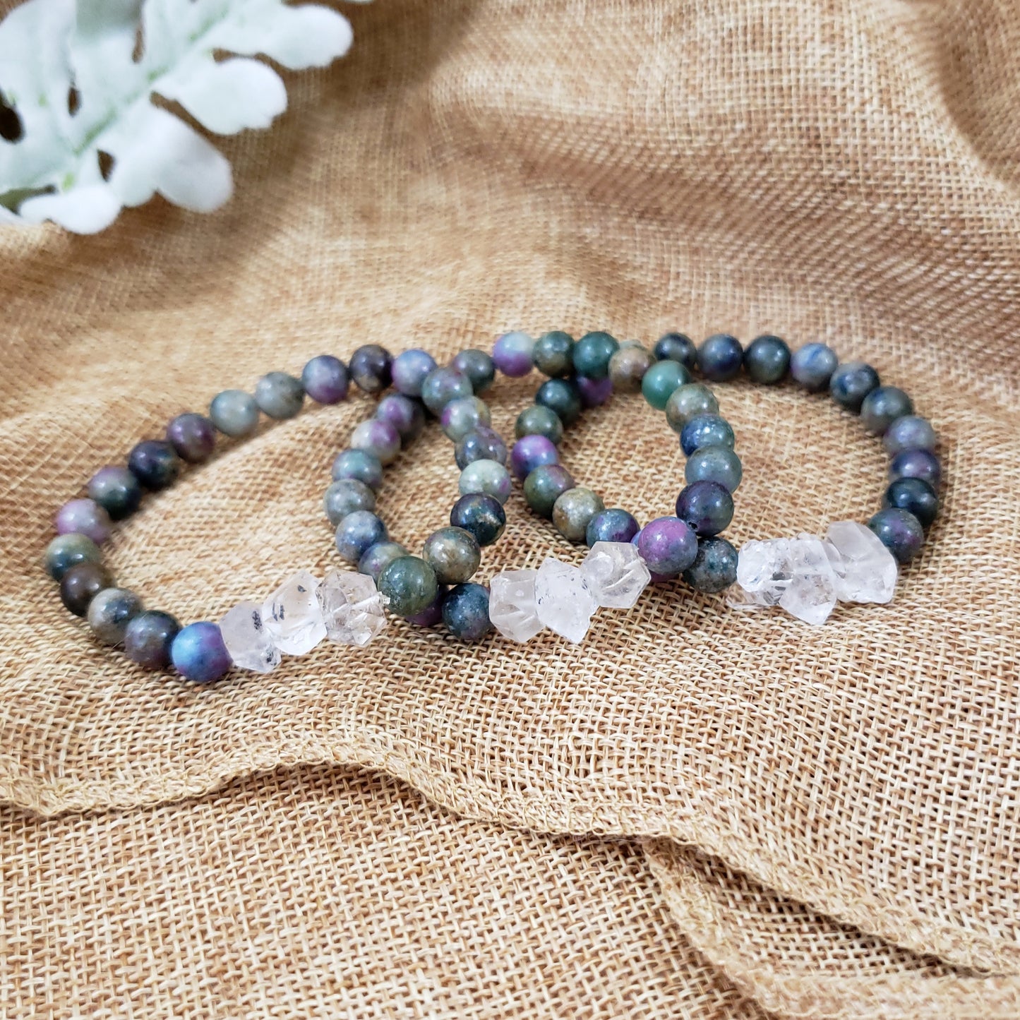 Ruby Fuchsite Kyanite Bracelet with Herkimer Diamonds
