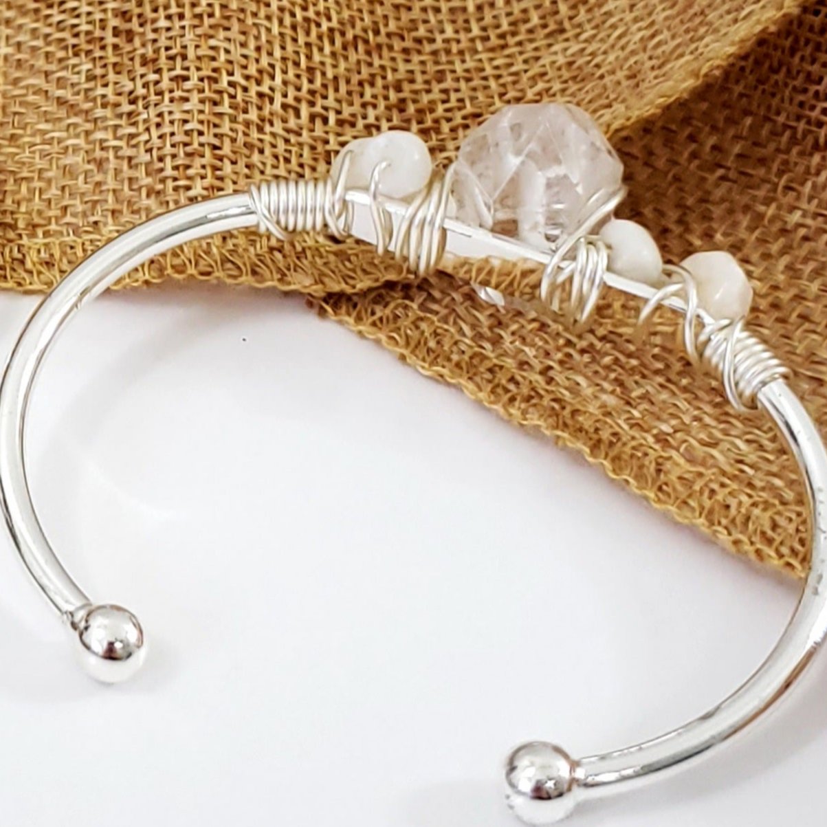 Clear Quartz & Moonstone Cuff Bracelet