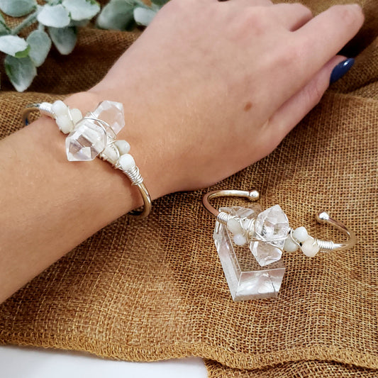 Clear Quartz & Moonstone Cuff Bracelet