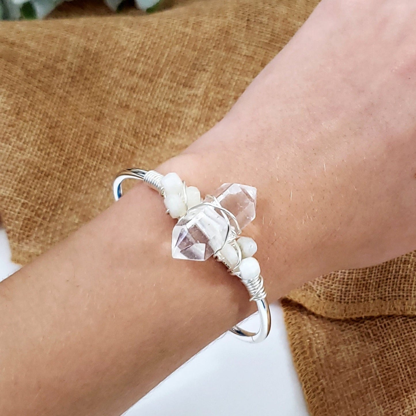 Clear Quartz & Moonstone Cuff Bracelet