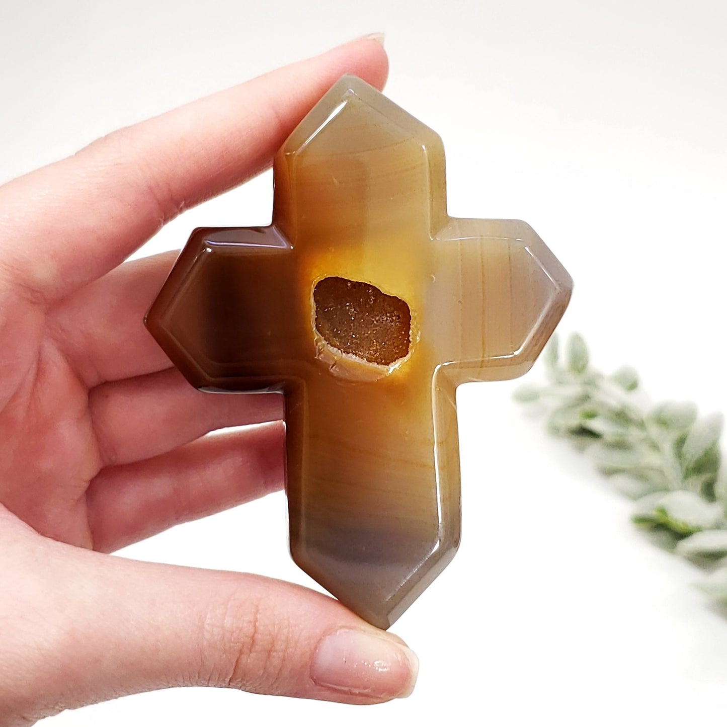 Carnelian Druzy Agate Crystal Cross for Motivation and Emotional Strength