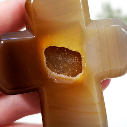 Carnelian Druzy Agate Crystal Cross for Motivation and Emotional Strength