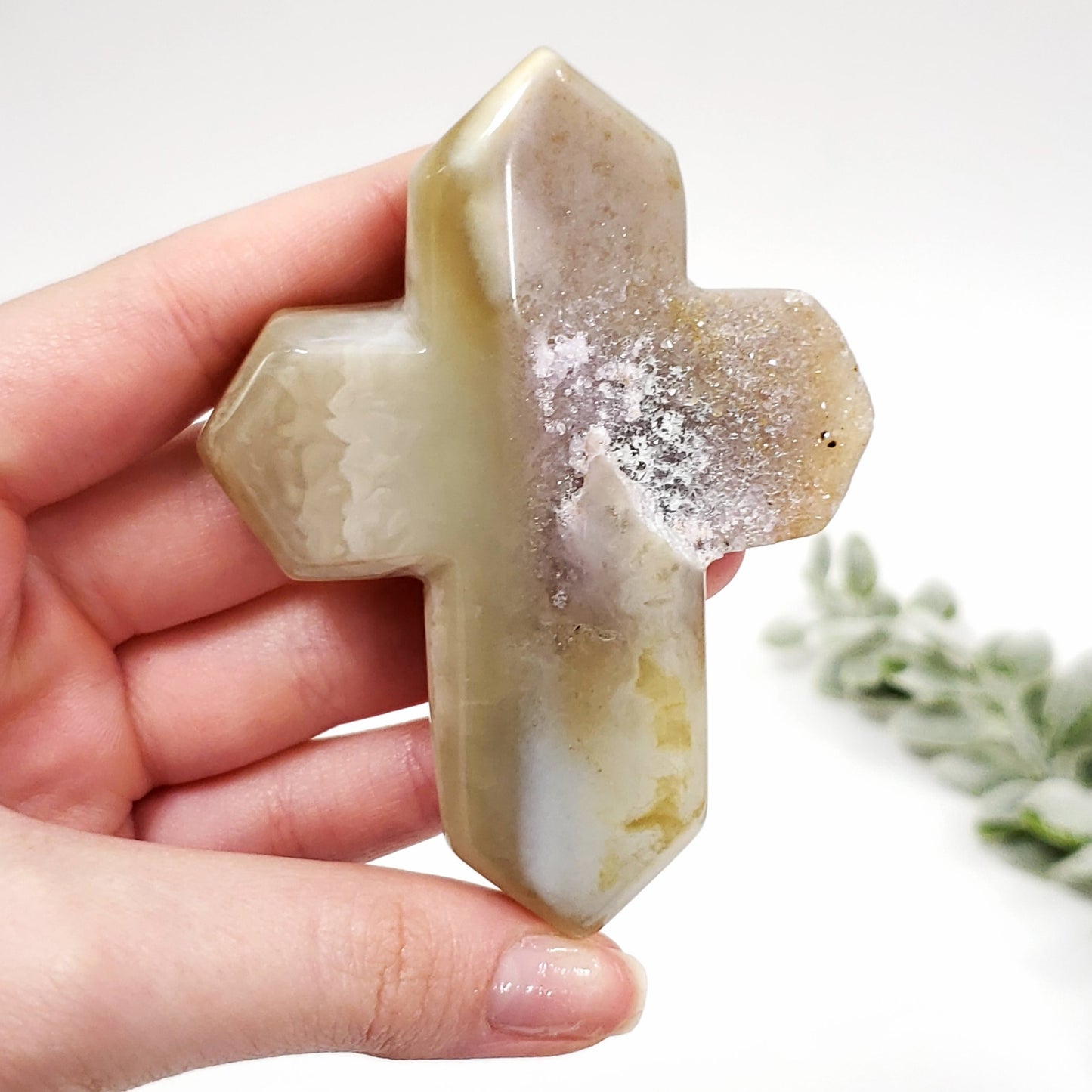 Druzy Agate Crystal Cross for Emotional Balance and Peace