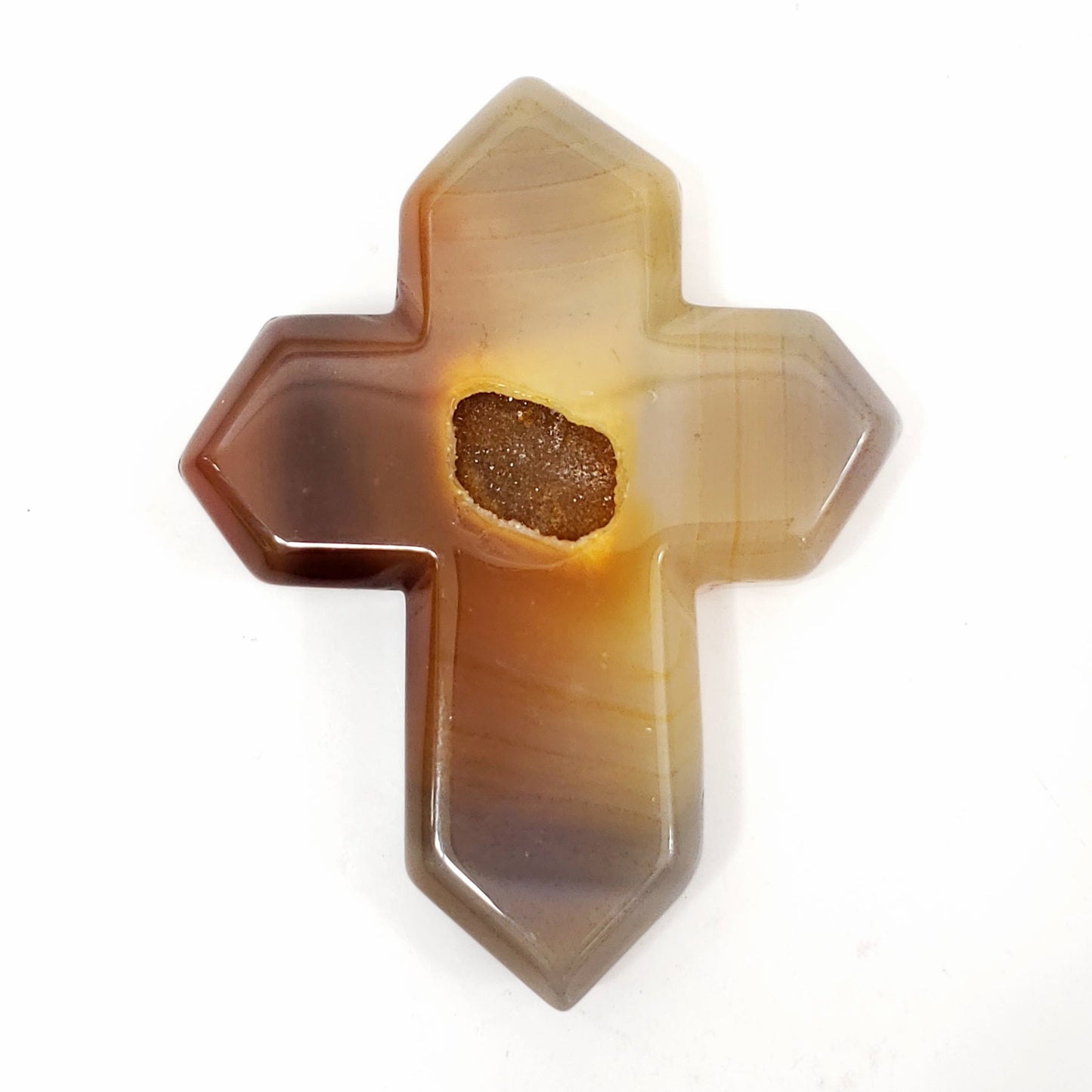 Carnelian Druzy Agate Crystal Cross for Motivation and Emotional Strength