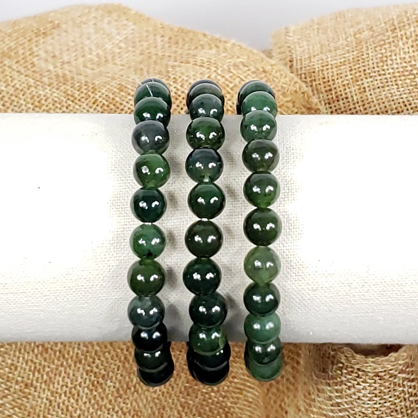 Natural Nephrite Jade 8mm Beaded Bracelet for Luck and Abundance