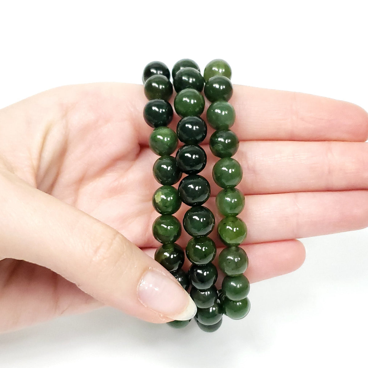 Natural Nephrite Jade 8mm Beaded Bracelet for Luck and Abundance