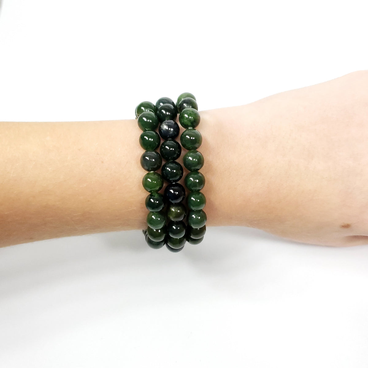 Natural Nephrite Jade 8mm Beaded Bracelet for Luck and Abundance