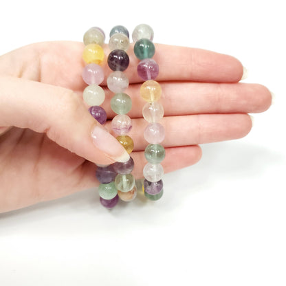 Rainbow Fluorite 8mm Beaded Bracelet for Focus & Emotional Balance