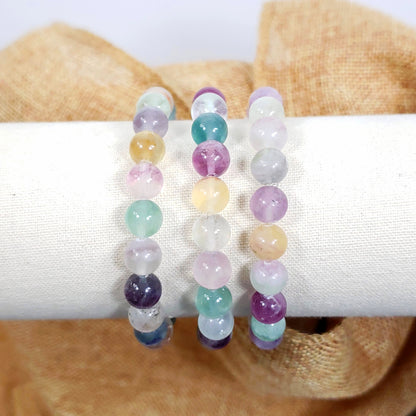 Rainbow Fluorite 8mm Beaded Bracelet for Focus & Emotional Balance