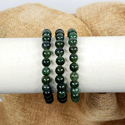 Natural Nephrite Jade 8mm Beaded Bracelet for Luck and Abundance