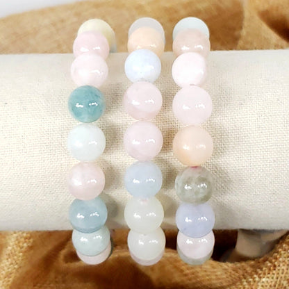Morganite 10mm Beaded Beryl lBracelet for Compassion and Emotional Balancet