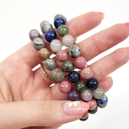Mixed Gemstone 8mm Bracelet for Emotional Balance and Grounding