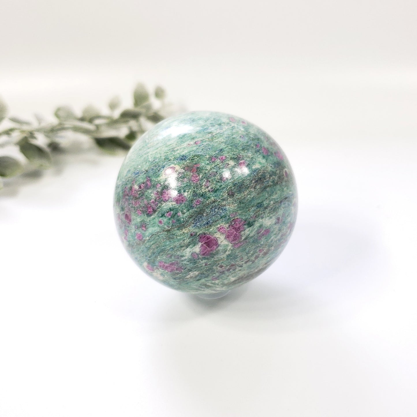 Ruby in Fuchsite Sphere with Blue Kyanite for Courage and Clarity