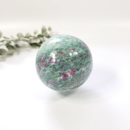 Ruby in Fuchsite Sphere with Blue Kyanite for Courage and Clarity