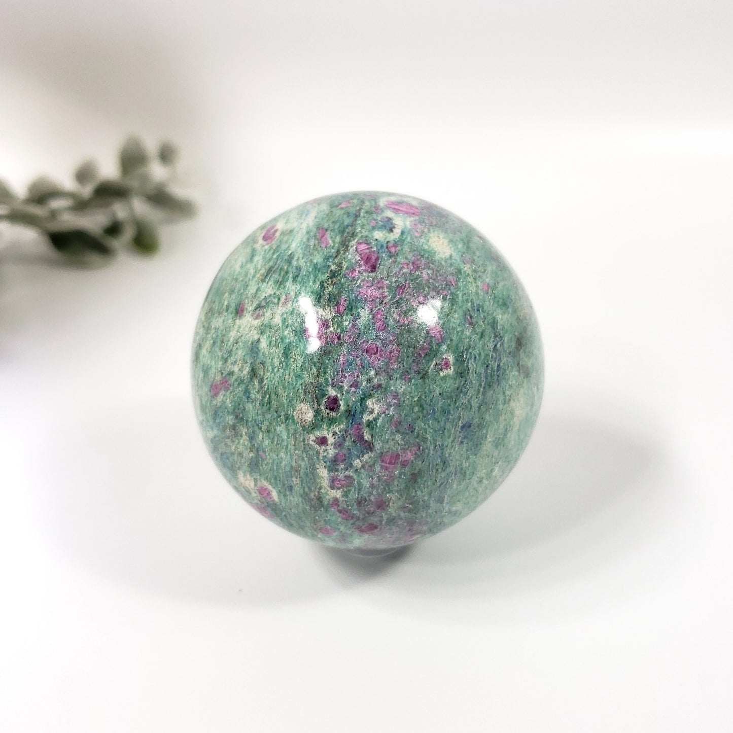 Ruby in Fuchsite Sphere with Blue Kyanite for Courage and Clarity