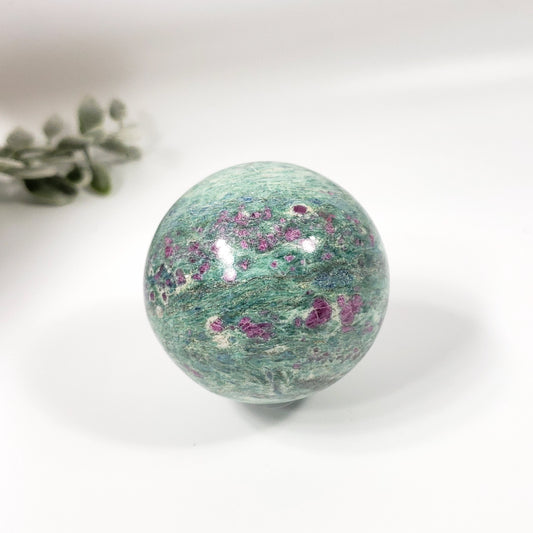 Ruby in Fuchsite Sphere with Blue Kyanite for Courage and Clarity