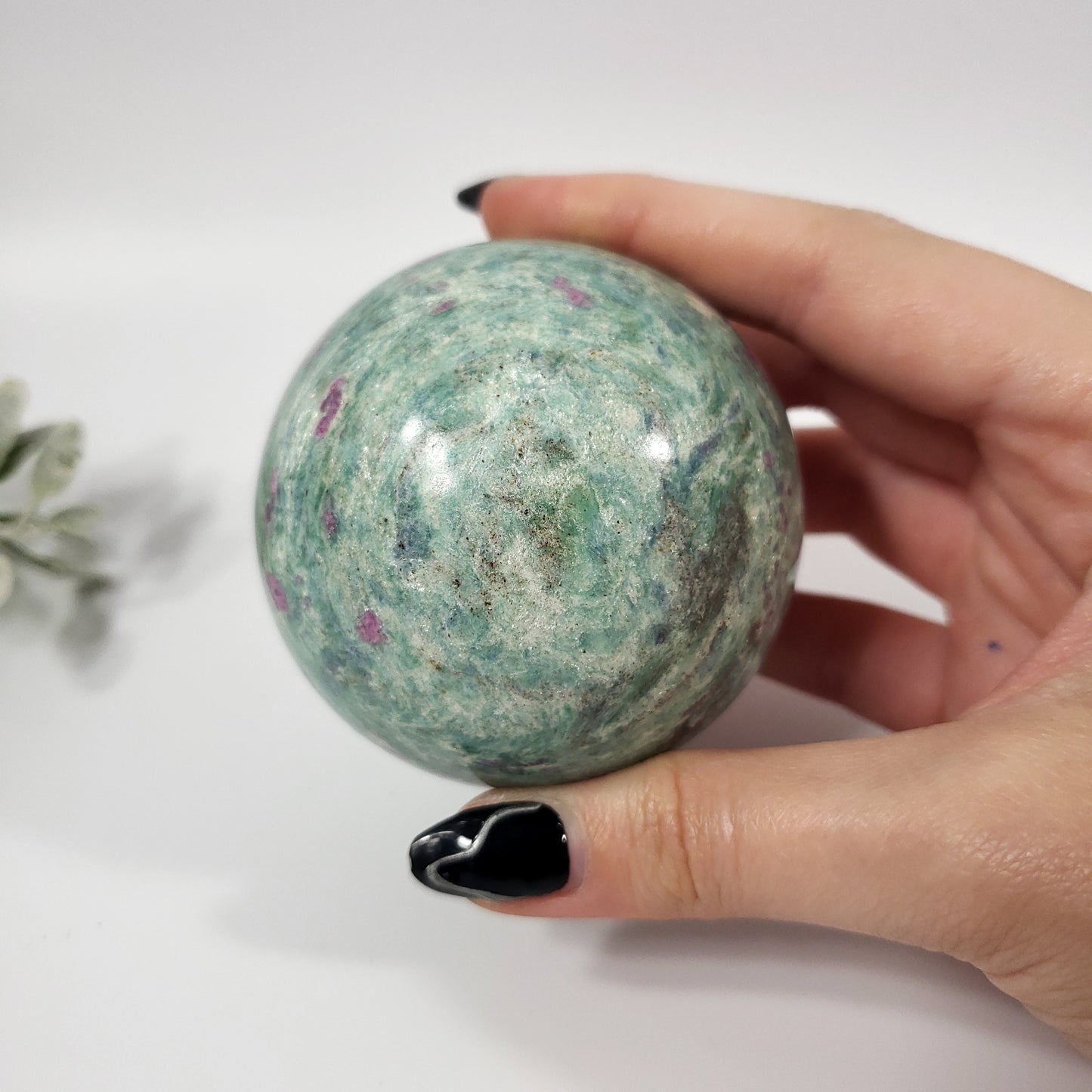 Ruby in Fuchsite Sphere with Blue Kyanite for Courage and Clarity