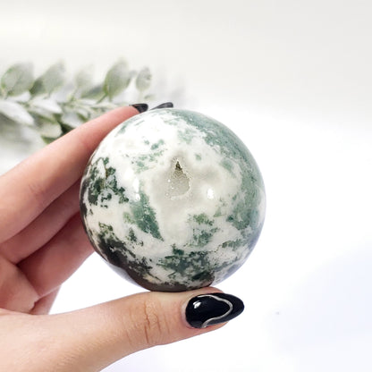Green Moss Agate Sphere for Renewal, Balance and Steady Growth