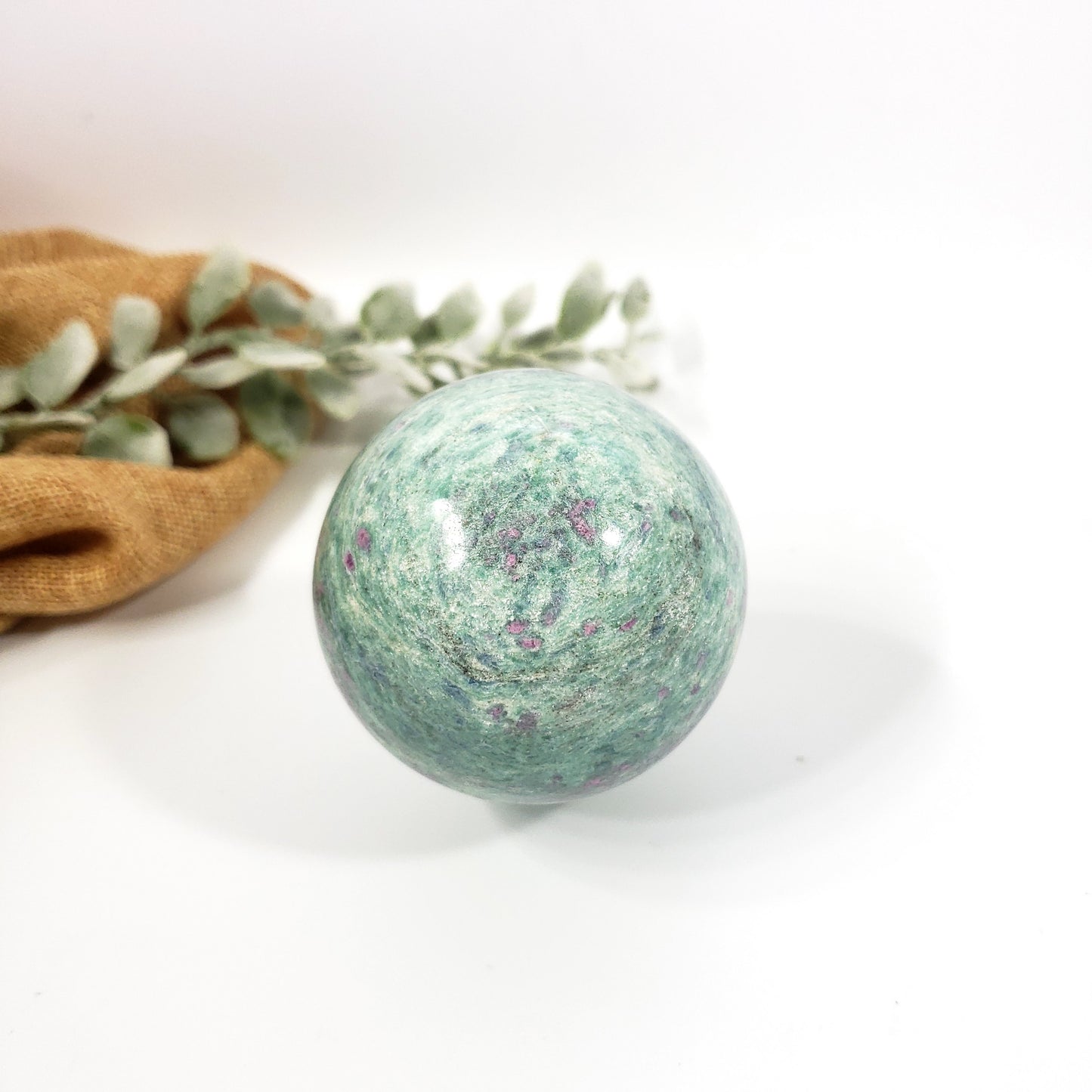 Ruby in Fuchsite Sphere with Blue Kyanite for Courage and Clarity