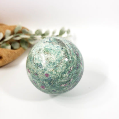 Ruby in Fuchsite Sphere with Blue Kyanite for Courage and Clarity